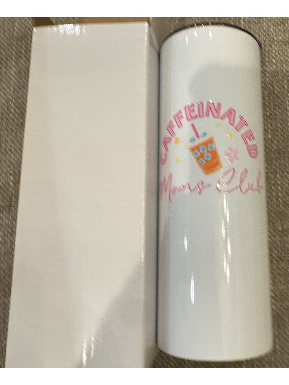 New White 20 Oz Skinny Tumbler Moms Club Custom Water Bottle Metal Straw